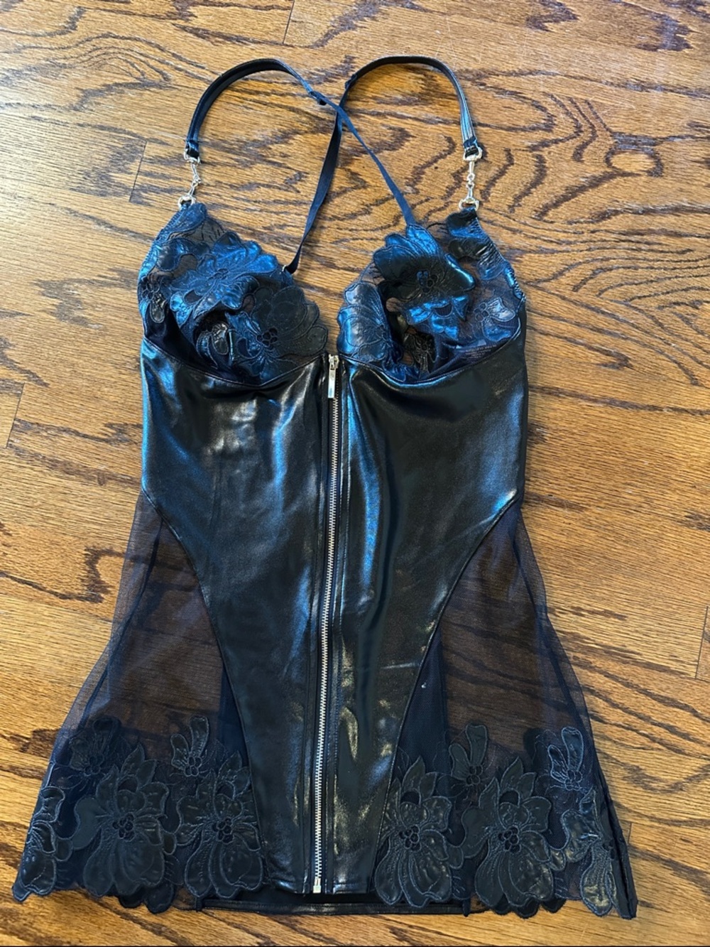 Dreamgirl faux leather lace horsebit chemise